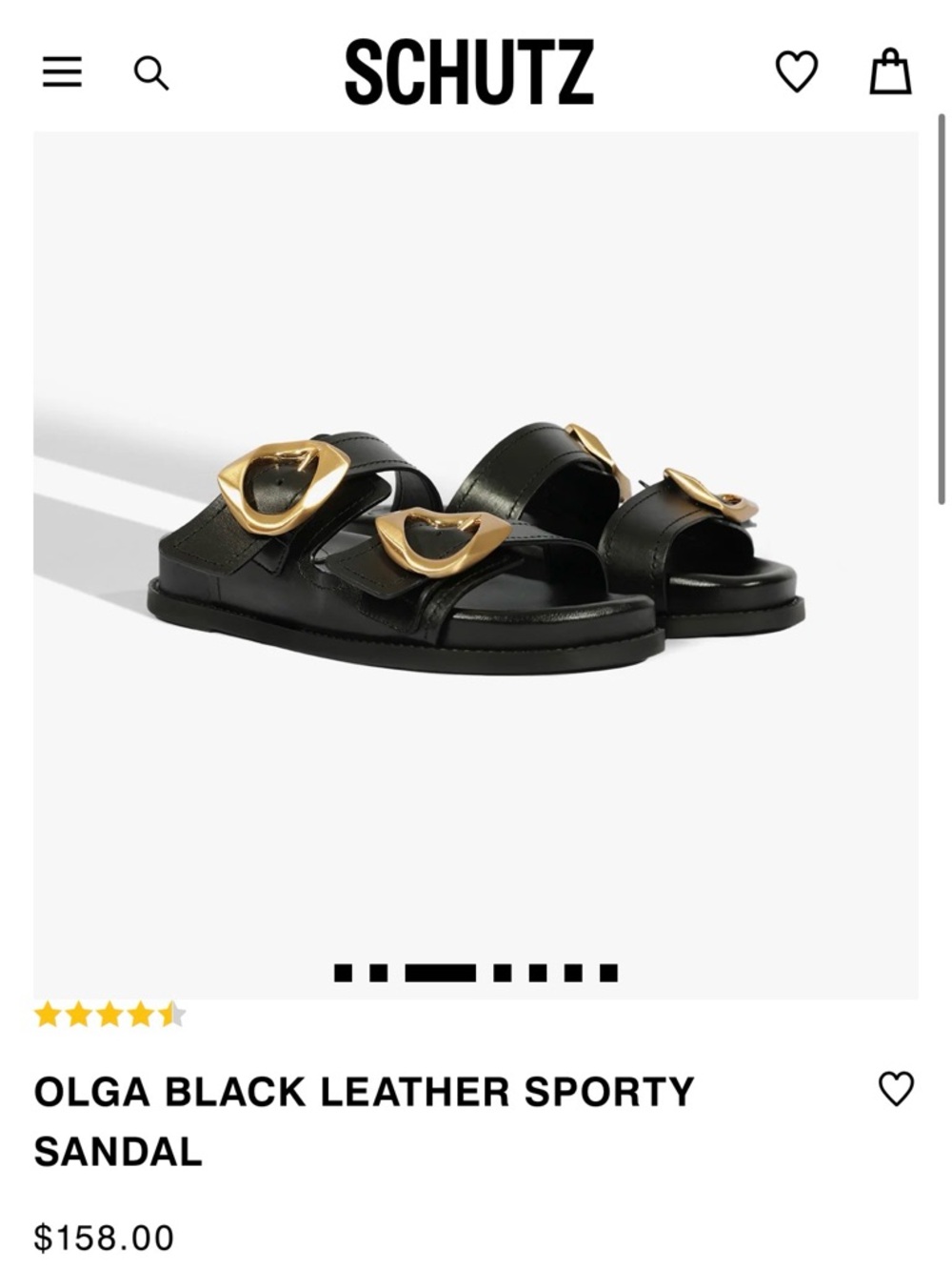 SCHUTZ Black Leather Slide Sandals with Gold Buckles